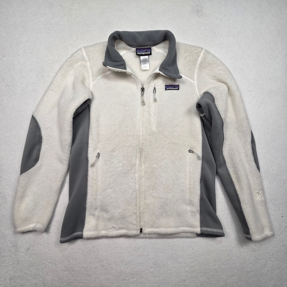 Patagonia R3 Hi-Loft Fleece Jacket Womens Medium White Grey Full Zip Soft